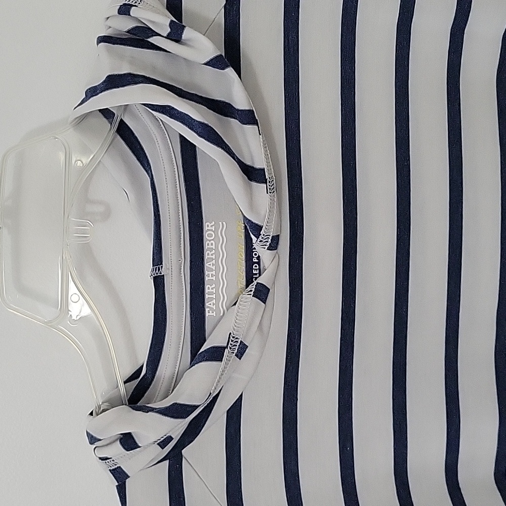 Fair Harbor Navy and White Striped Hoodie Long Sleeve Shirt, Size Large - Picture 2 of 9